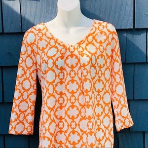 Orange & white patterns satin tunic top